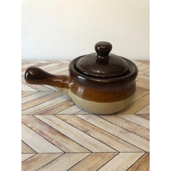 MCM Vintage Brown Stoneware Bean Onion Soup Pot Retro Style - Picture 2 of 8
